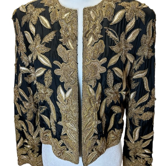 James Benjamin - Vintage Embroidered, Beaded Evening Jacket - Size 8, Black Gold - Picture 8 of 13